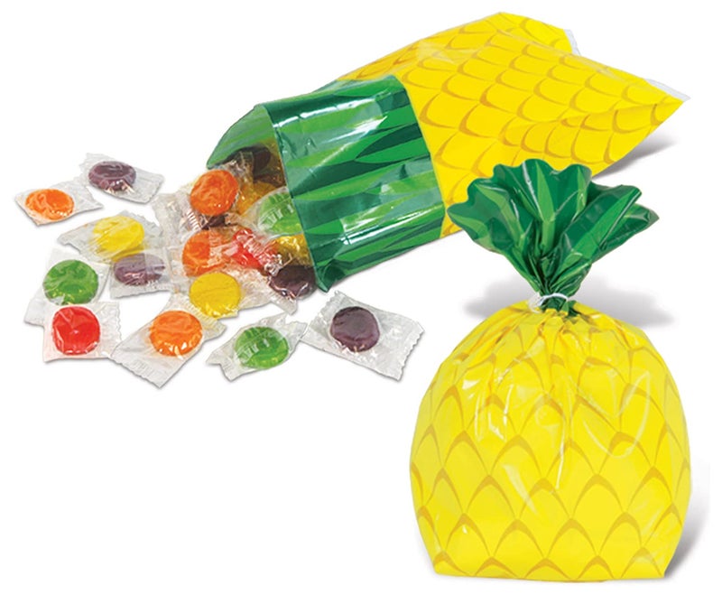 Beistle 75 Piece Tropical Treat Favor Bags - Luau Party Pineapple Cello Candy Bags With Twist Ties, Yellow/Green - Image 4